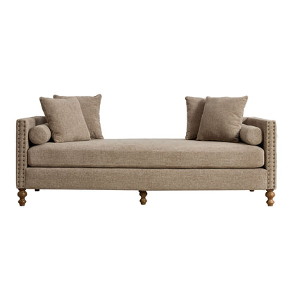Upholstered Chaise Lounge Indoor With Nailheads, Sleeper Sofa Couch With 4 Throw Pillows & 2 Bolsters, Daybed With Rubberwood Legs