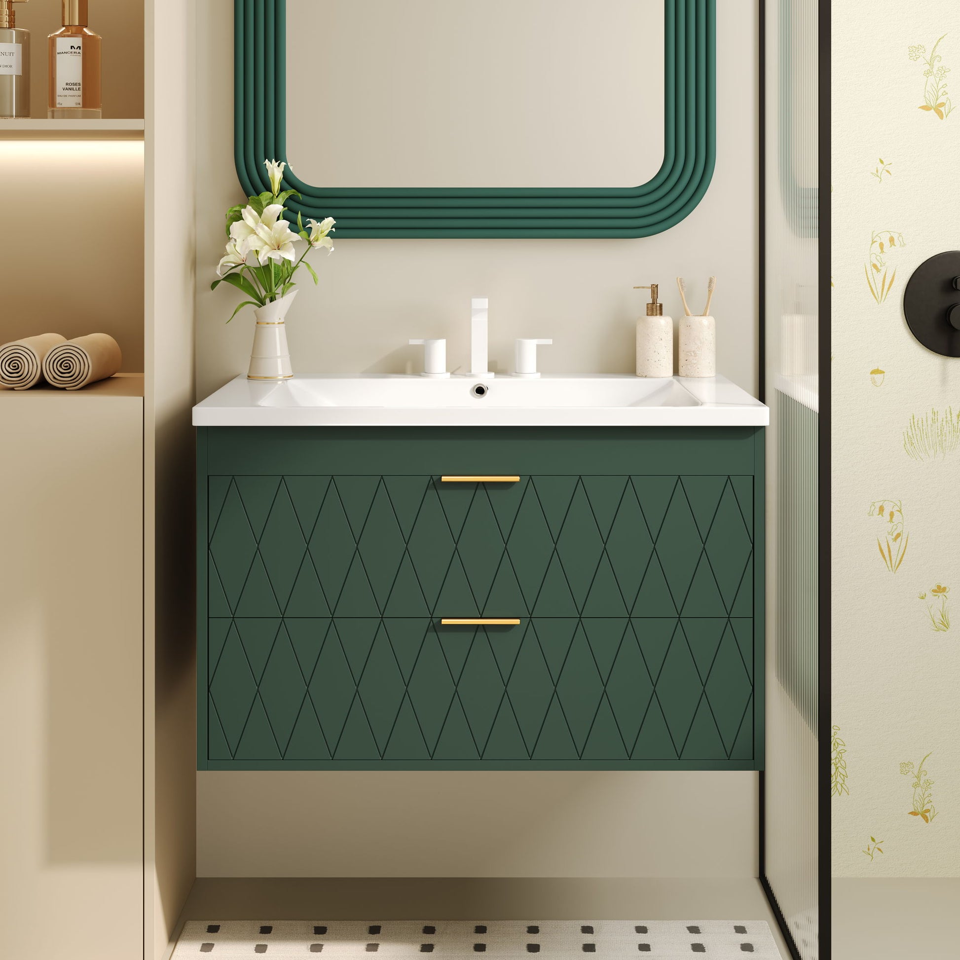 Wall Mounted Bathroom Vanity With Resin Sink, Floating Bathroom Storage Cabinet With 2 Drawers Hearth and Haven