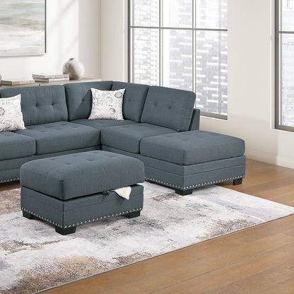 L - Shaped Sectional Sofa Set With Storage Ottoman, Tufted Upholstery Nailhead Trim Home Essentials
