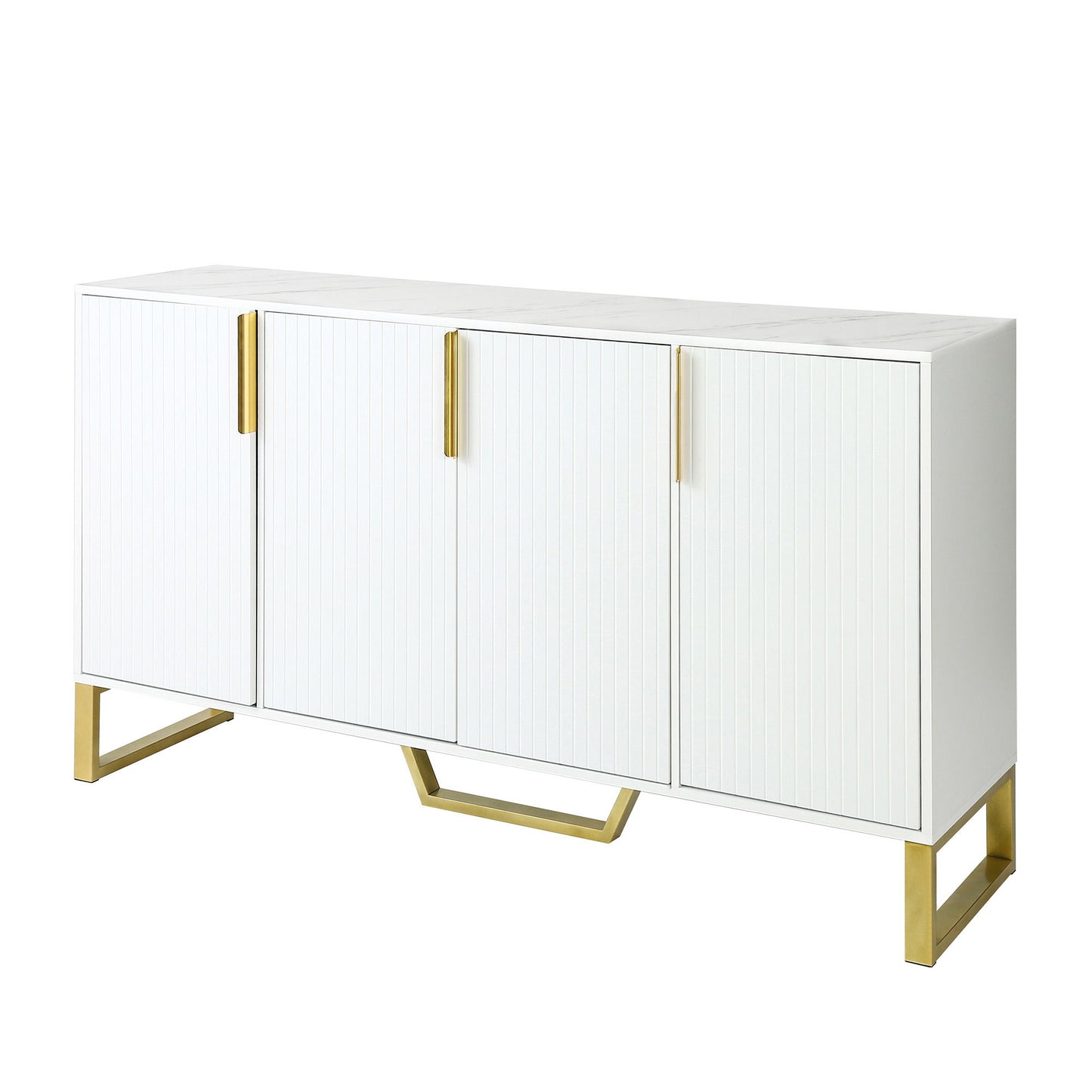 Modern Sideboard With Four Doors, Metal Handles & Legs And Adjustable Shelves Kitchen Cabinet Hearth and Haven