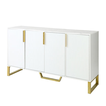 Modern Sideboard With Four Doors, Metal Handles & Legs And Adjustable Shelves Kitchen Cabinet Hearth and Haven