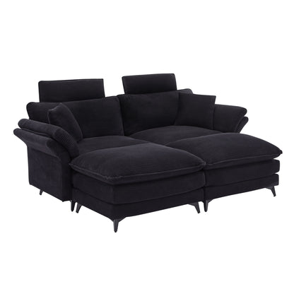 Modern Corduroy Deep Seat Sectional Sofa With Ottoman Home Essentials