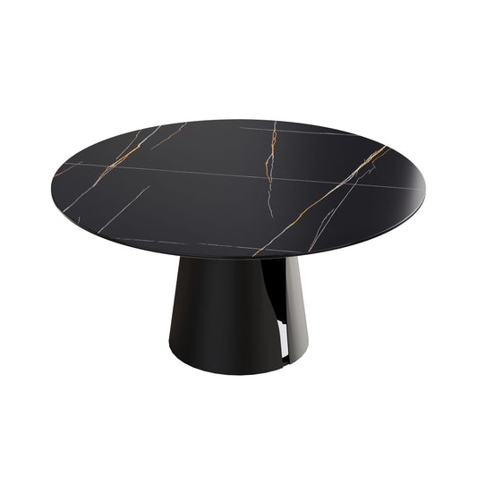 Modern Artificial Stone Round Carbon Steel Base Dining Table, Can Accommodate 6 People - Black / Gold Home Essentials
