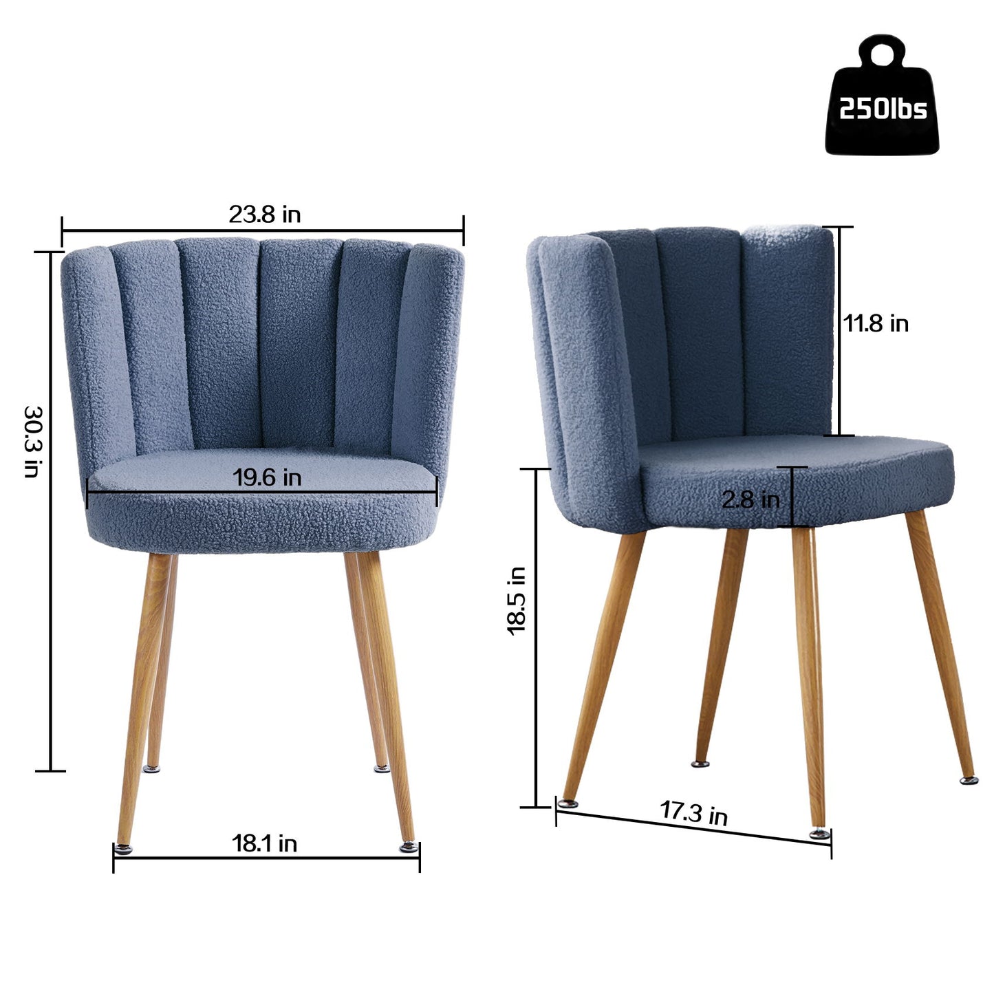 Modern Dining Chair (Set of 2) With Iron Tube Wood Color Legs, Shorthair Cushions And Comfortable Backrest, Suitable For Dining Room, Living Room, Cafe, Simple Structure Home Essentials