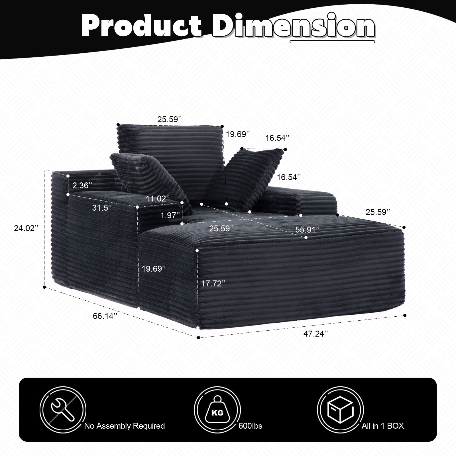 Oversized Chaise Lounge Chair Cozy Cloud Couch With 3 Throw Pillows And Wide Armrest Home Essentials