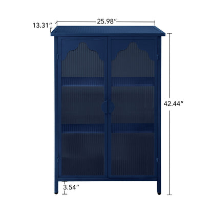 2 Doors Metal Storage Cabinet Display Cabinet With Glass Doors Metal Kitchen Sideboard Buffet Cabinet Glass Storage Cabinet For Dining Room Living Room Bedroom - Dark Blue Home Essentials