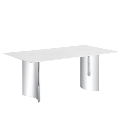 Modern Minimalist Dining Table With Imitation Marble Glass Desktop And Metal Legs Home Essentials