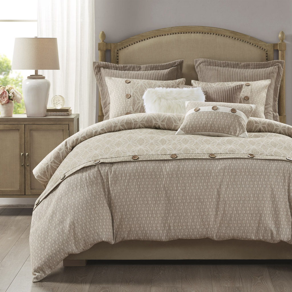 Grace - 9 Piece Geometric Comforter Set - Taupe Madison Park Signature