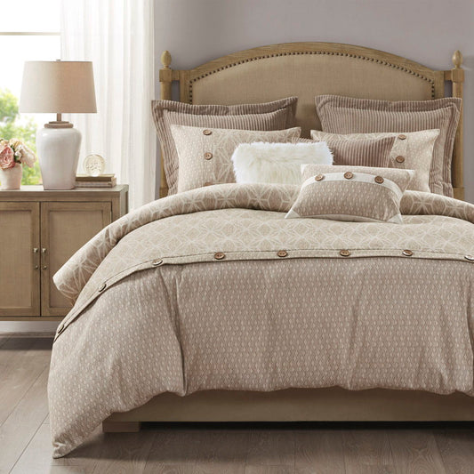 Grace - 8 Piece Geometric Comforter Set - Taupe Madison Park Signature