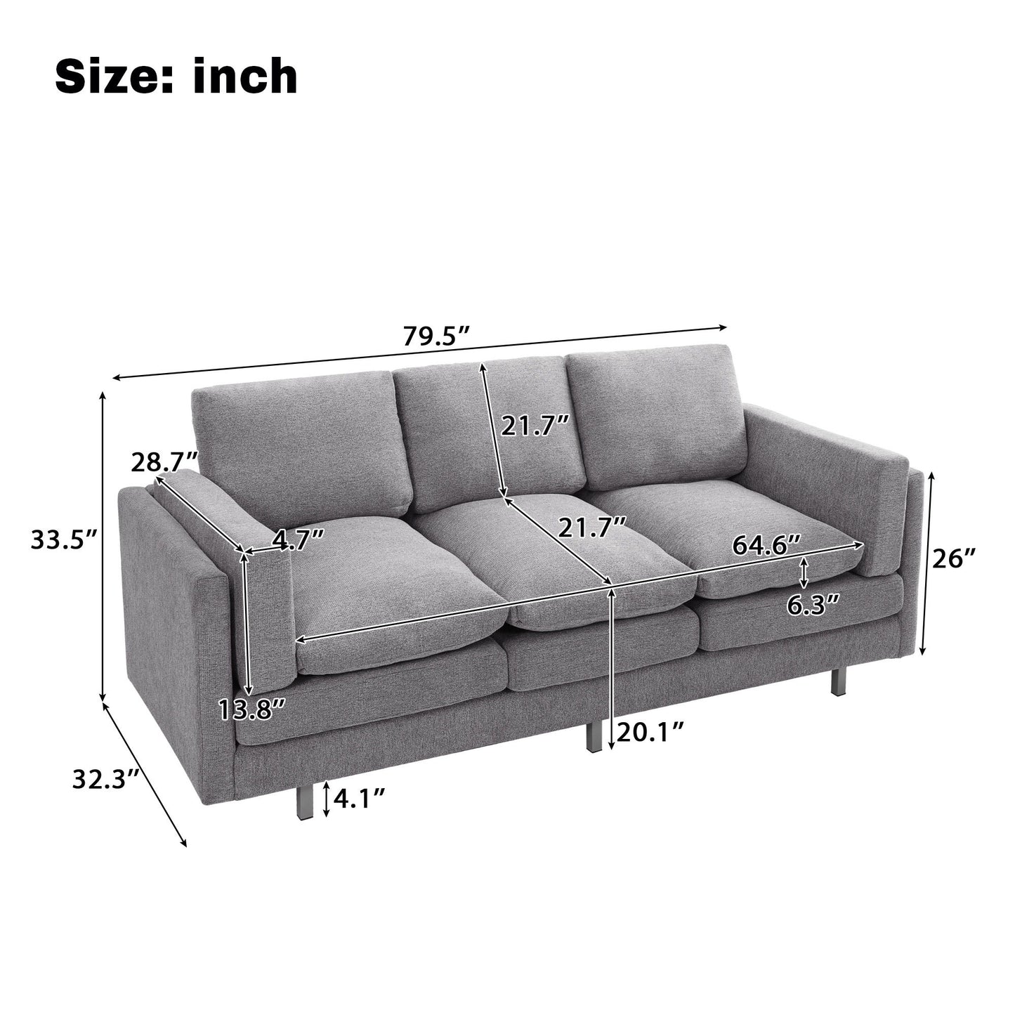3 Seater Sofa With Dual Layer Seat Cushions Noble House