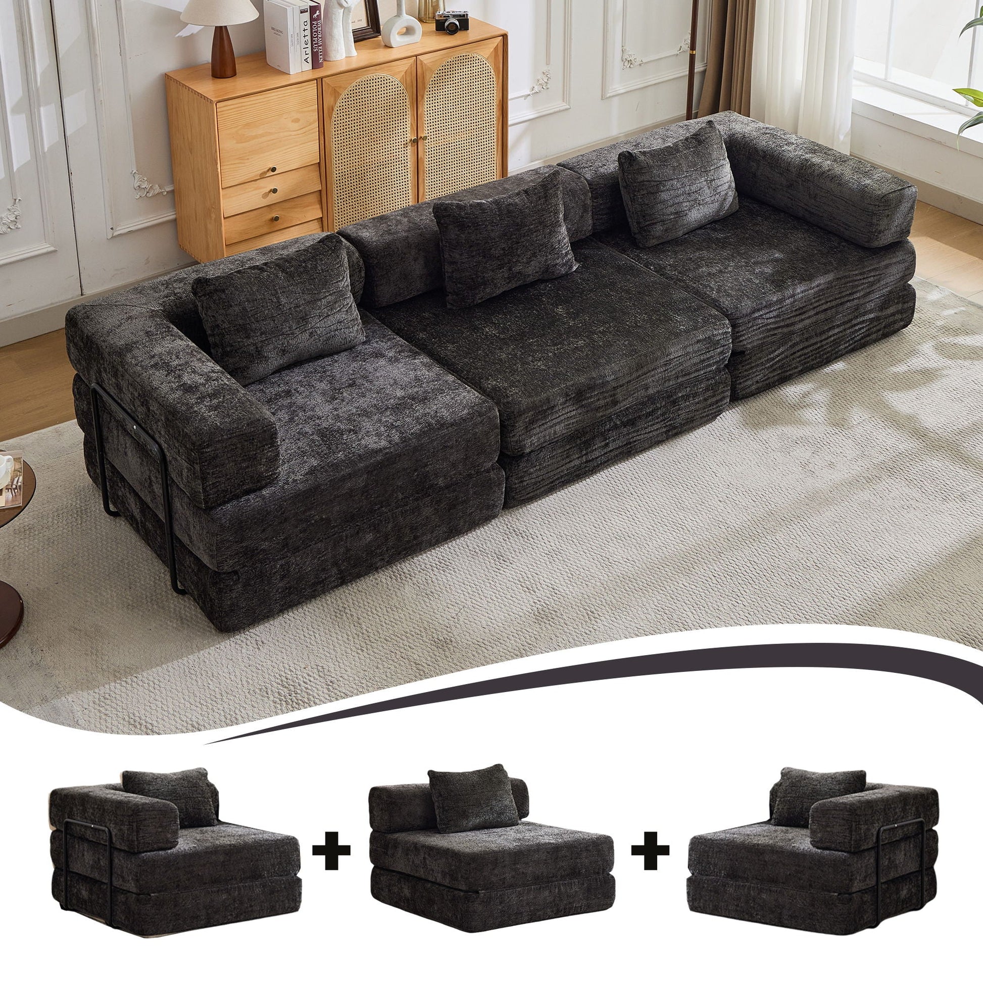 Convertible Floor Sofa Bed, Boneless Modular Sectional Sofa For Living Room Home Essentials
