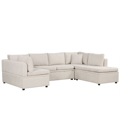 Oversized Sectional Sofa U-Shaped Sofa Couch Pull-Out Sofa Bed With Two Throw Pillows For Living Room Hearth and Haven
