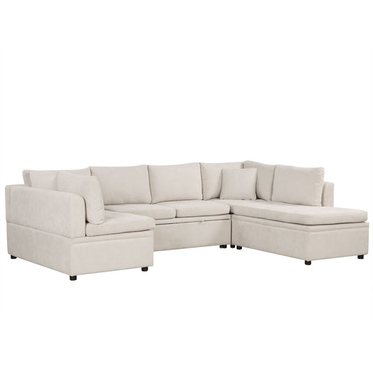 Oversized Sectional Sofa U-Shaped Sofa Couch Pull-Out Sofa Bed With Two Throw Pillows For Living Room Hearth and Haven