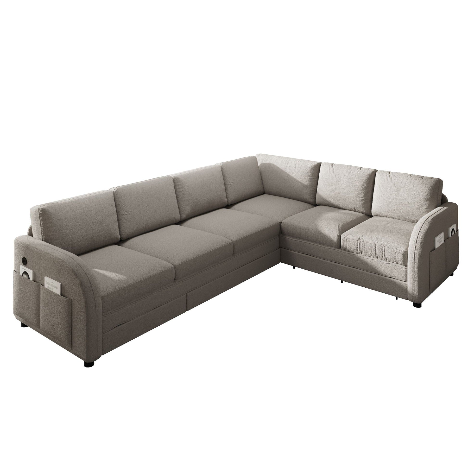 L-Shaped Couch With Pull-Out Bed, Convertible Sleeper Sofa With Side Pocket & USB Port Home Essentials