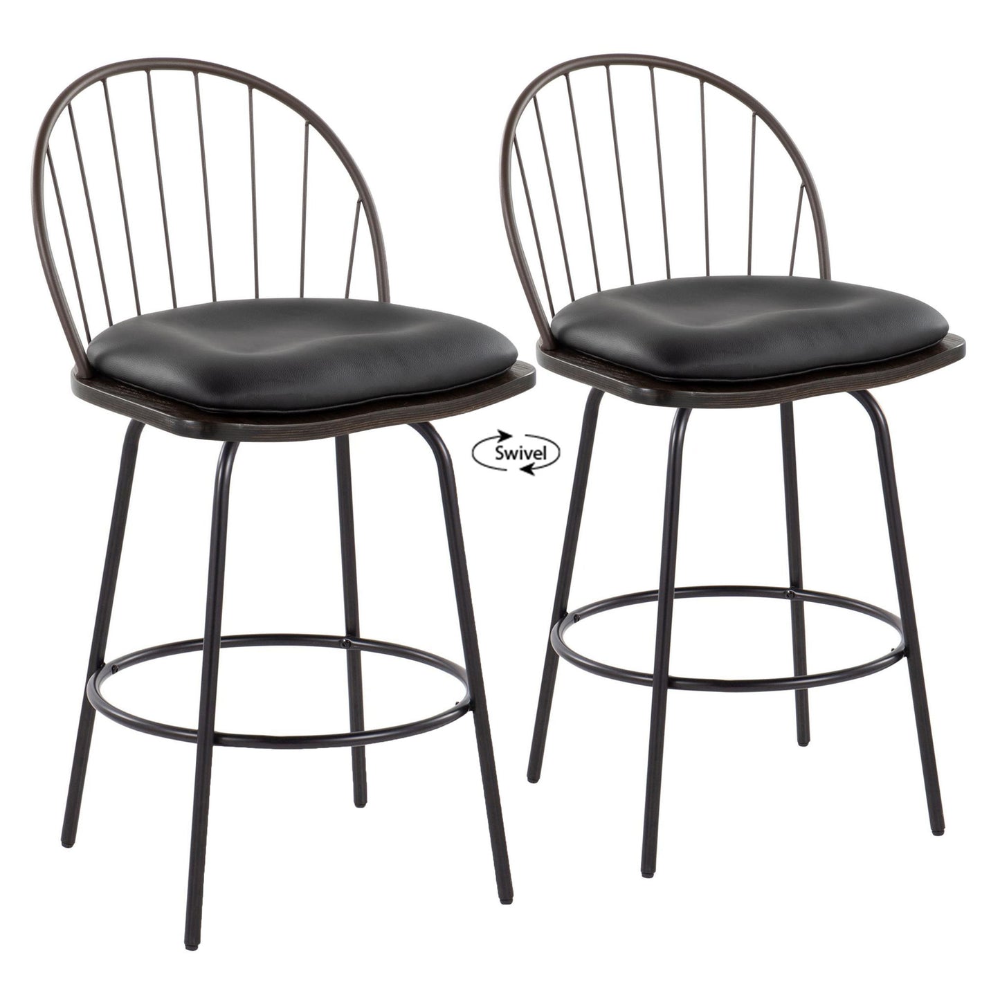 Riley - Claire Farmhouse Fixed Height Counter Stool With Swivel With Round Footrest (Set of 2) Lumi Source
