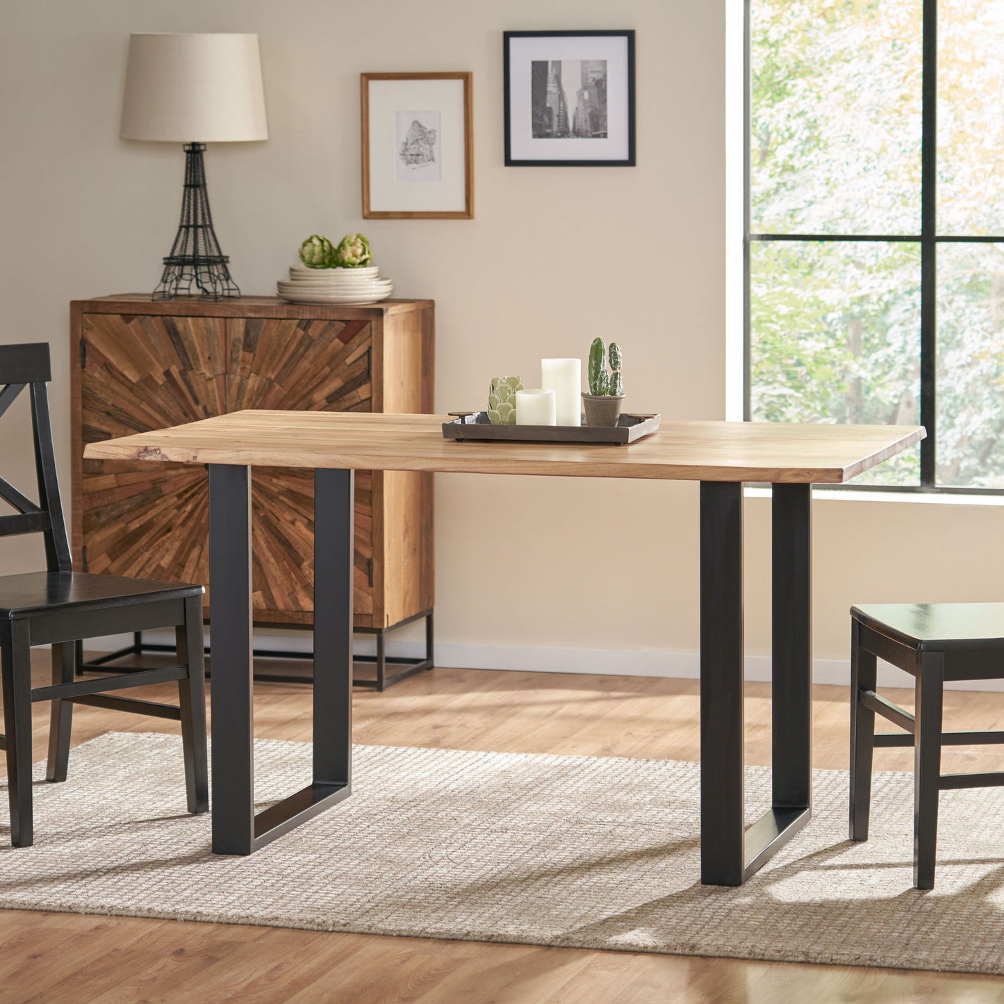 Dining Table With Top And Iron Frame - Natural / Black Noble House