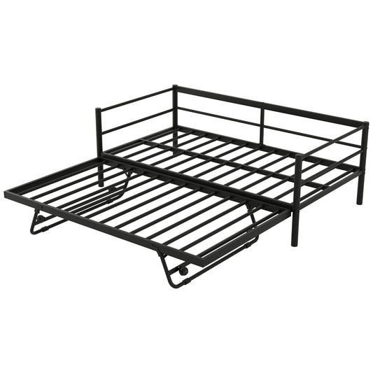 Industrial Metal Daybed With Adjustable Pop Up Trundle And LED Strip Hearth and Haven