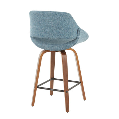 Fabrico - Mid-Century Modern Counter Stool (Set of 2) - Walnut / Blue Lumi Source