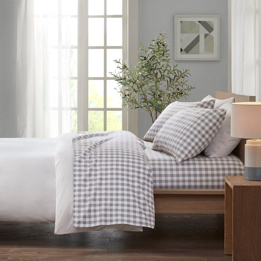Cozy Flannel - 3 Piece Twin Printed Sheet Set - Gray Herringbone Check True North by Sleep Philosophy