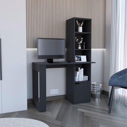 Writing Desk With Bookcase And Cabinet - Black Home Essentials