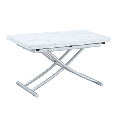 Modern Minimalist Multifunctional Lift Table With Metal Legs - White / Silver Home Essentials