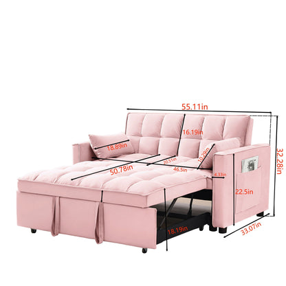 Modern Velvet Convertible Loveseat Futon Sofa With Pullout Bed, Reclining Backrest Home Essentials