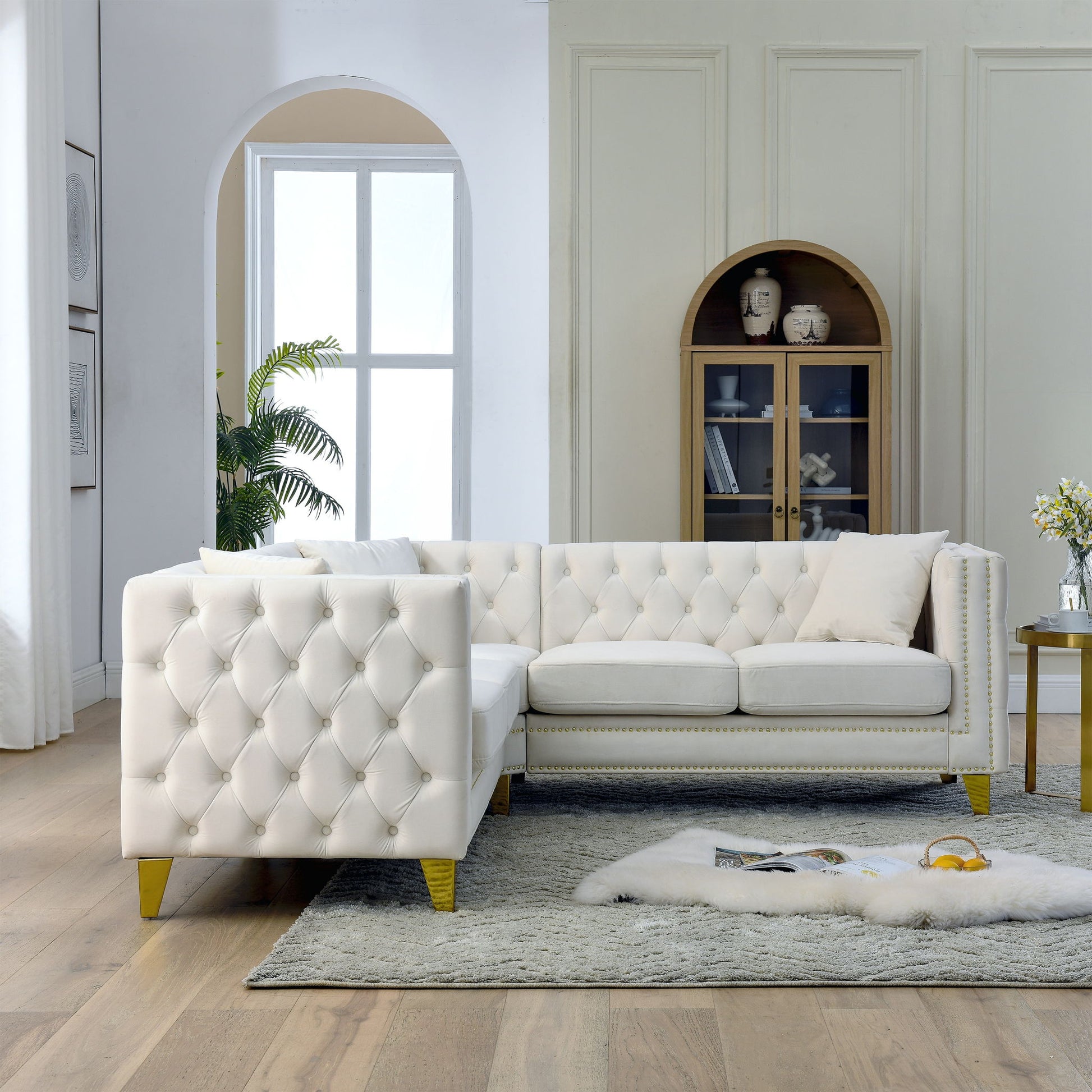 L-Shaped Corner Sofa, 5 Seater Sectional With Tufted Design Home Essentials