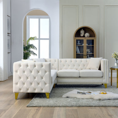 L-Shaped Corner Sofa, 5 Seater Sectional With Tufted Design Home Essentials