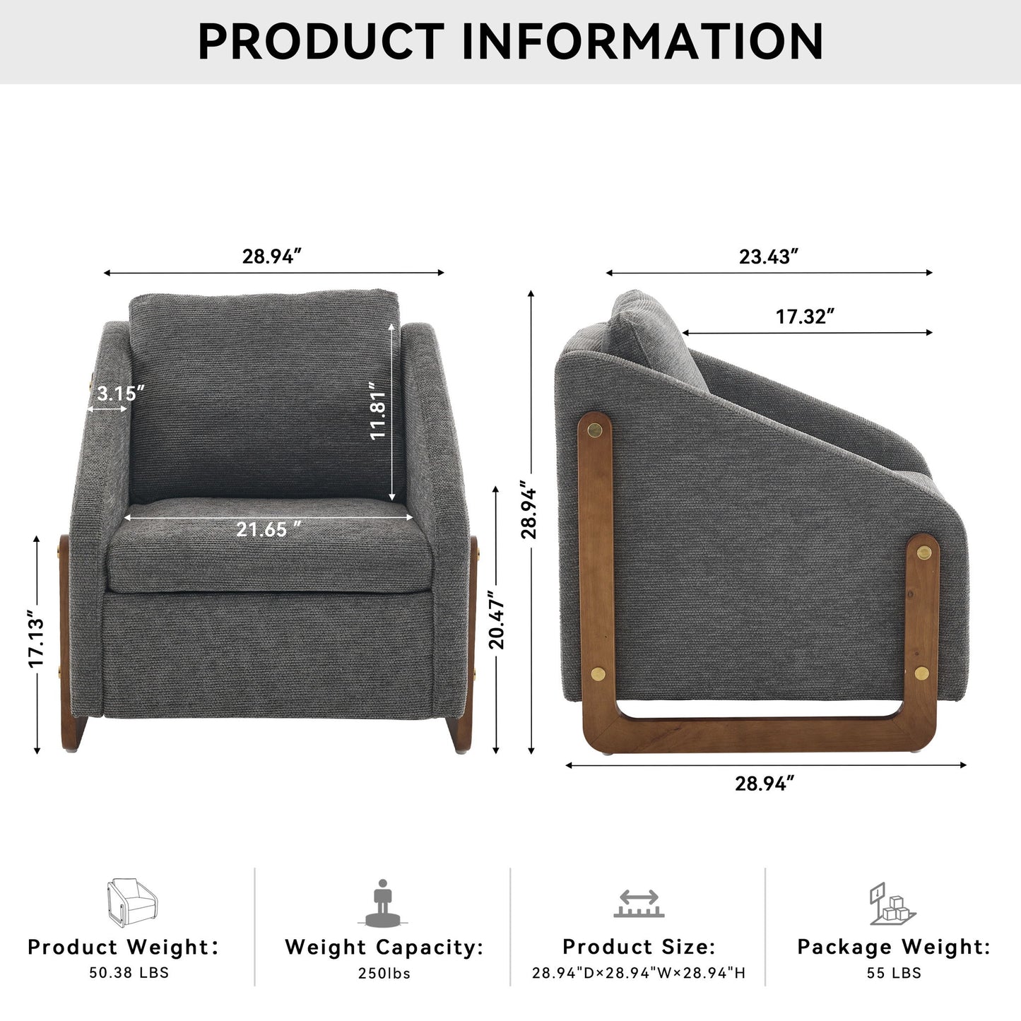 Modern Upholstered Armchair With Wooden Side Frame Home Essentials