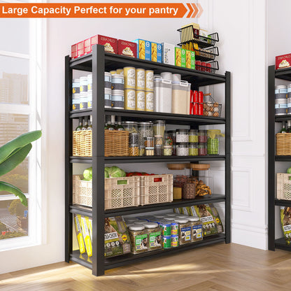 Wide Metal Shelves, With 5 Removable Dividers, Large Capacity, Strong Load Bearing, Suitable For Garage, Kitchen, Office - Black