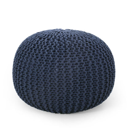 Bordeaux - Knitted Cotton Round Pouf Ottoman, Floor Cushion Home Essentials