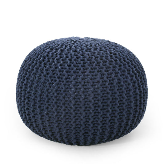 Bordeaux - Knitted Cotton Round Pouf Ottoman, Floor Cushion Home Essentials
