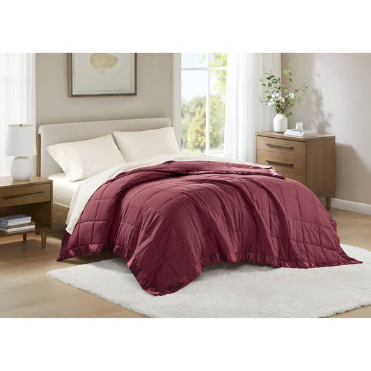 Windom - Lightweight Down King Alternative Blanket With Satin Trim - Burgundy Madison Park