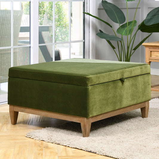 Knox - Square Storage Cocktail Ottoman - Olive Green Jennifer Taylor Home