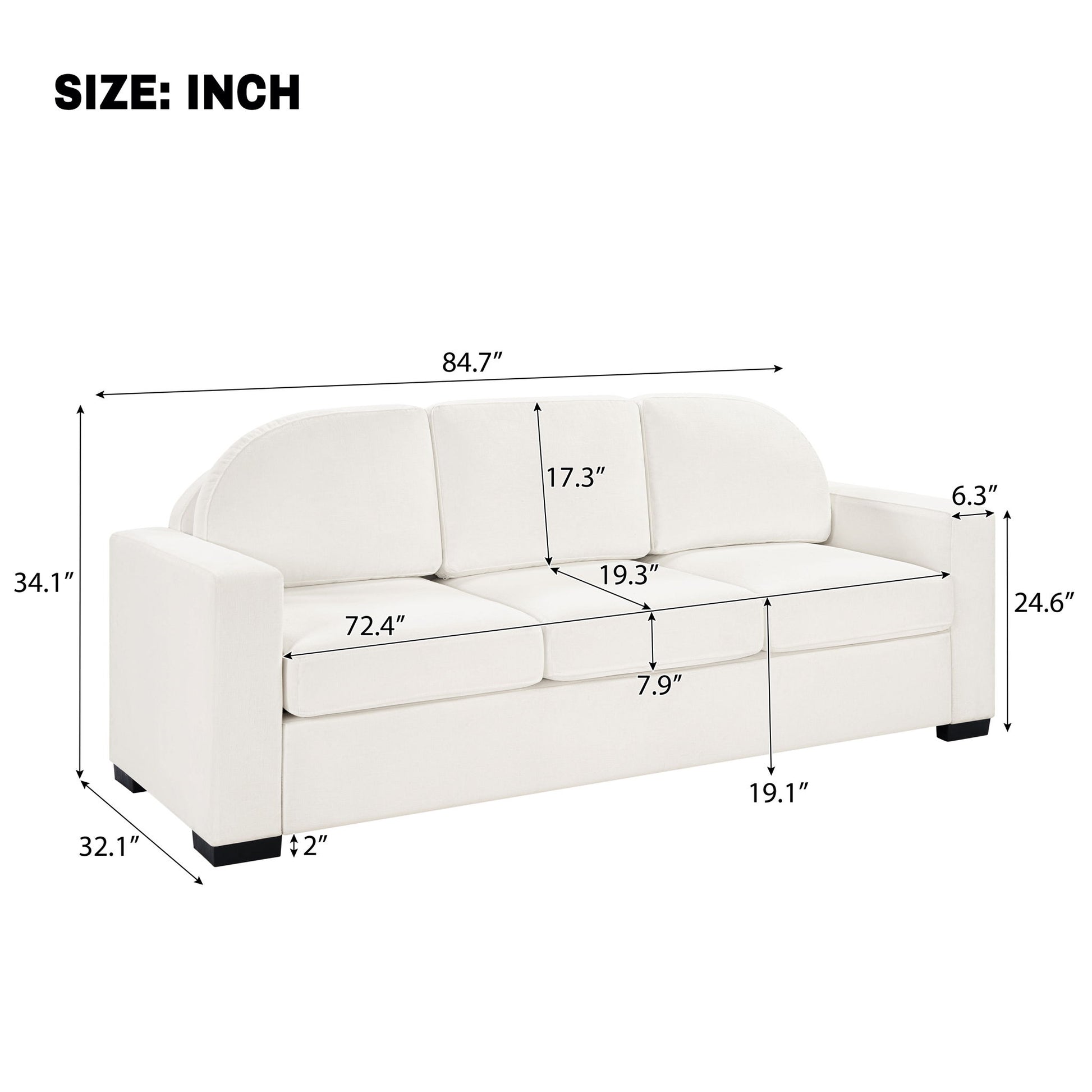 Modern 3 Seater Sofa With Curved Backrest Noble House