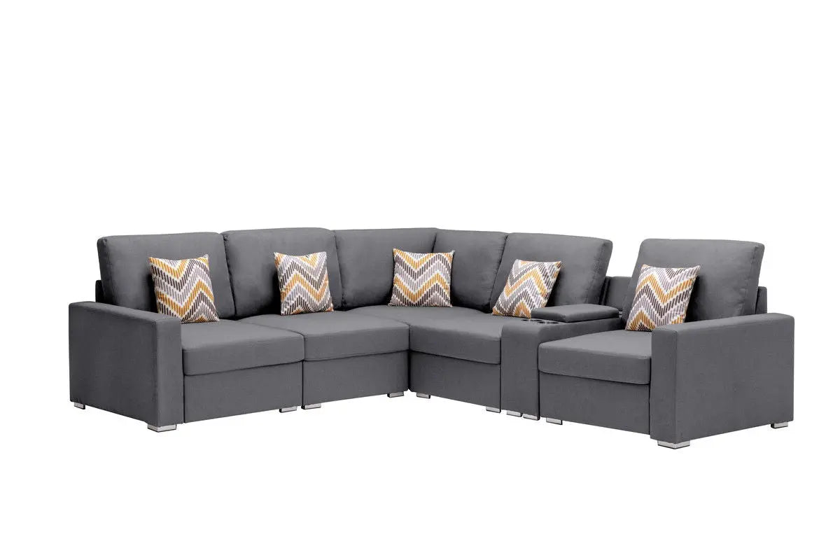 Nolan - Fabric 6 Piece Sectional Sofa With Pillows And Interchangeable Legs Lilola Home