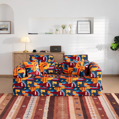 Convertible Sleeper Sofa Bed, Foldable Multi Functional Couch For Living Room - Navy / Red Home Essentials