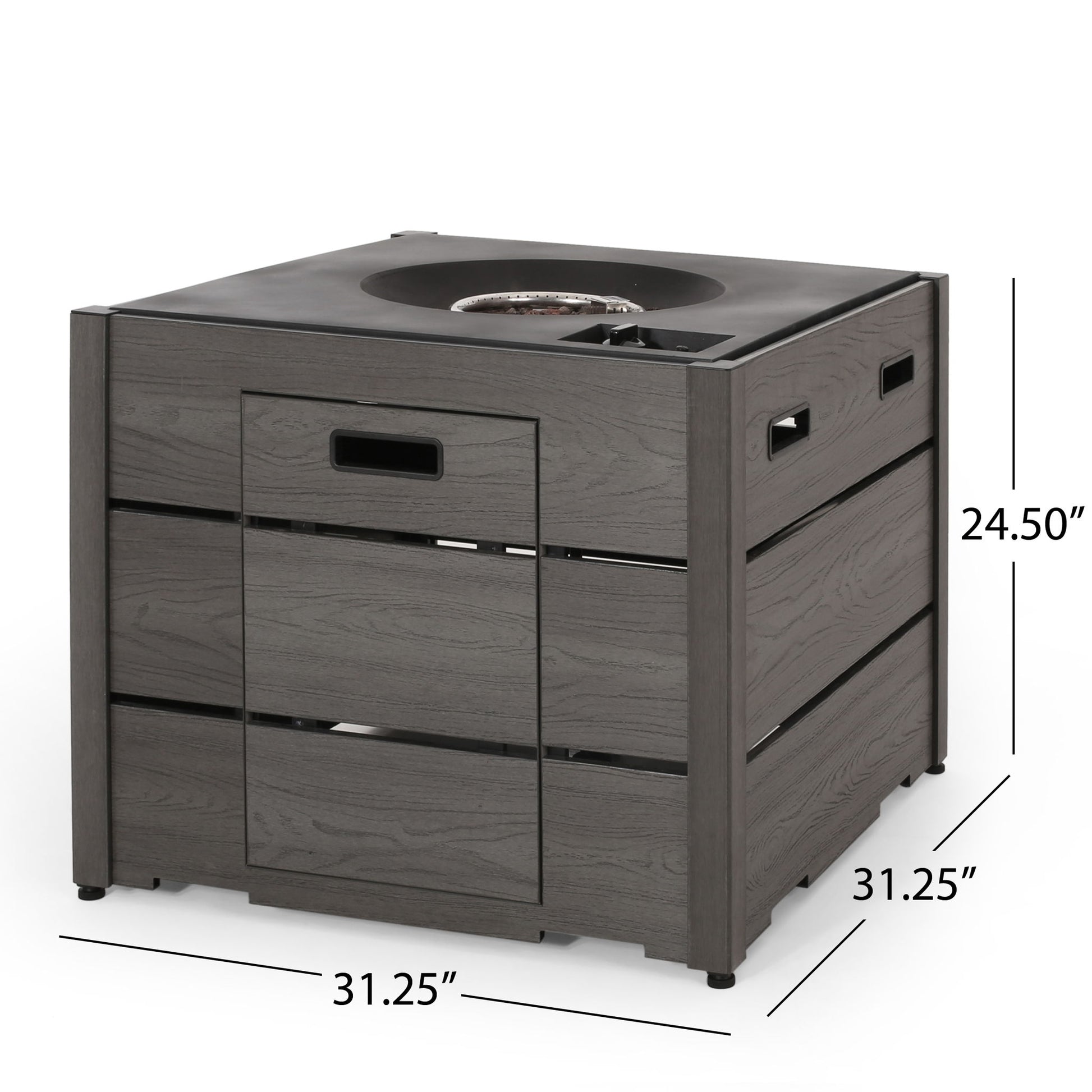 Rustic Style Outdoor Square Propane Fire Pit, 40,000 Btu Noble House