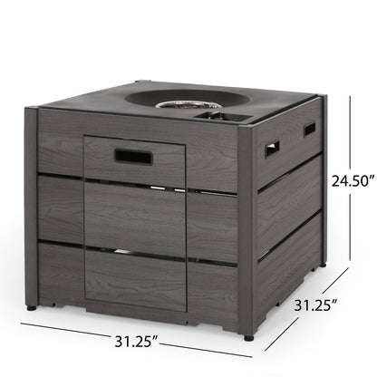 Rustic Style Outdoor Square Propane Fire Pit, 40,000 Btu Noble House