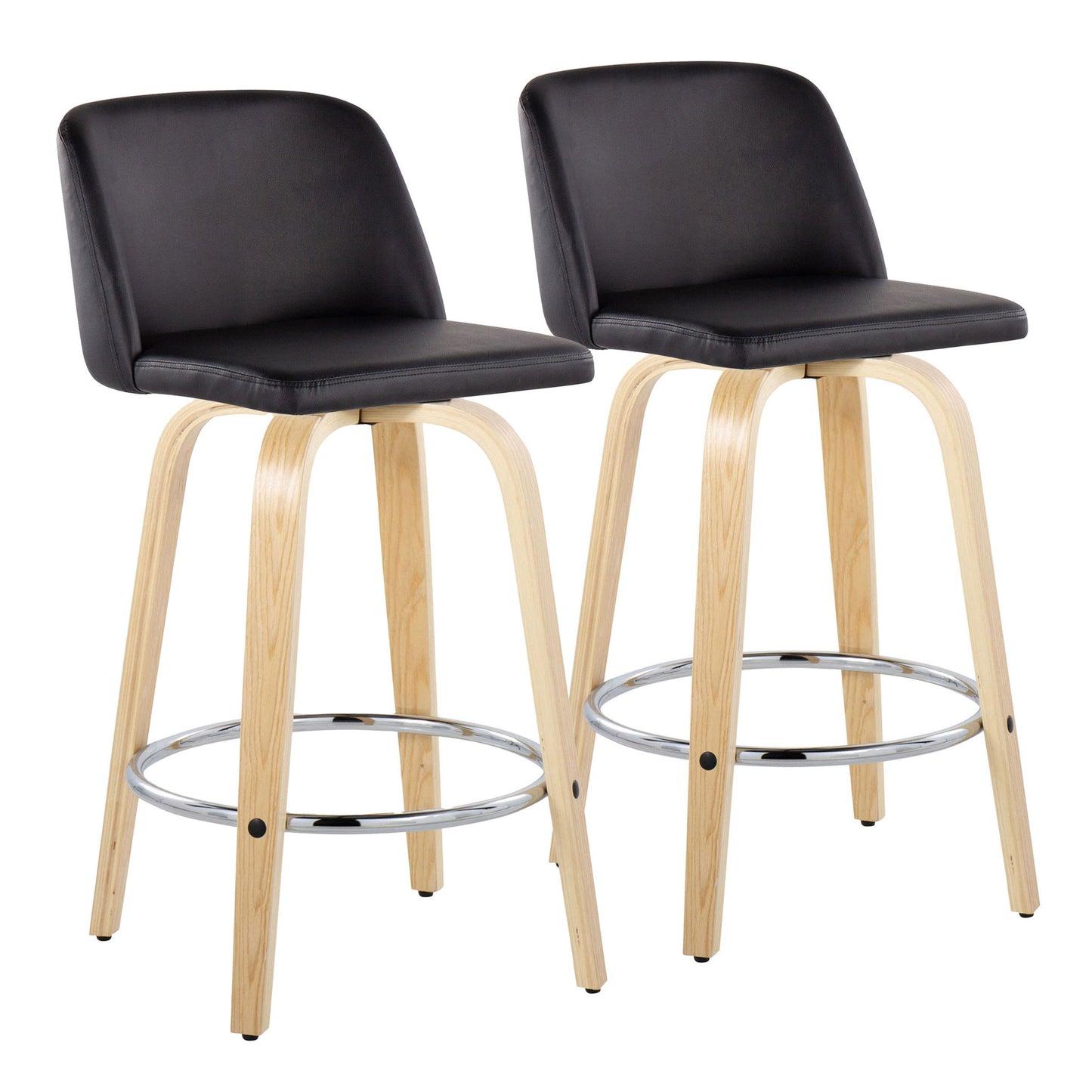 Toriano - Contemporary Fixed-Height Counter Stool With Swivel And Round Footrest (Set of 2) Lumi Source