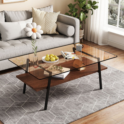 Rectangle Coffee Table, Tempered Glass Tabletop Modern Table For Living Room Home Essentials