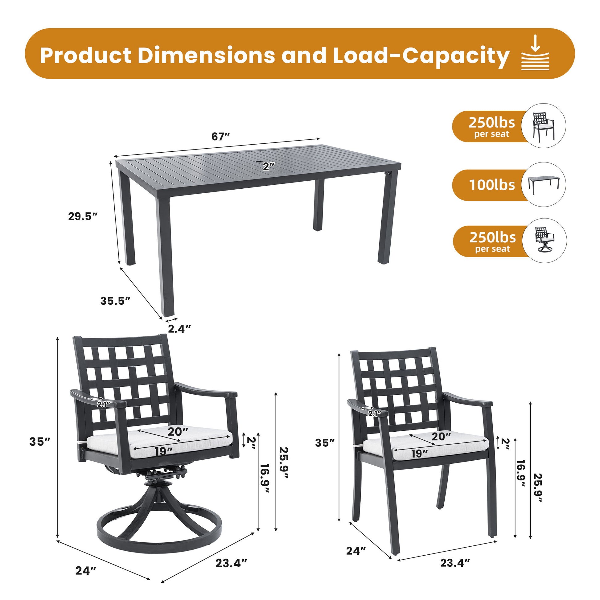 Modern Classic Outdoor Patio Dining Set, Rectangular Table & Dining Chairs, Rust Free, Weather Resistant Life Outside