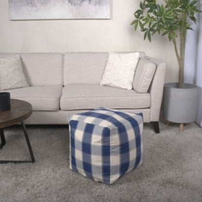 Connor - Checkered Square Pouf Ottoman And Floor Cushion - Ivory / Navy Home Essentials