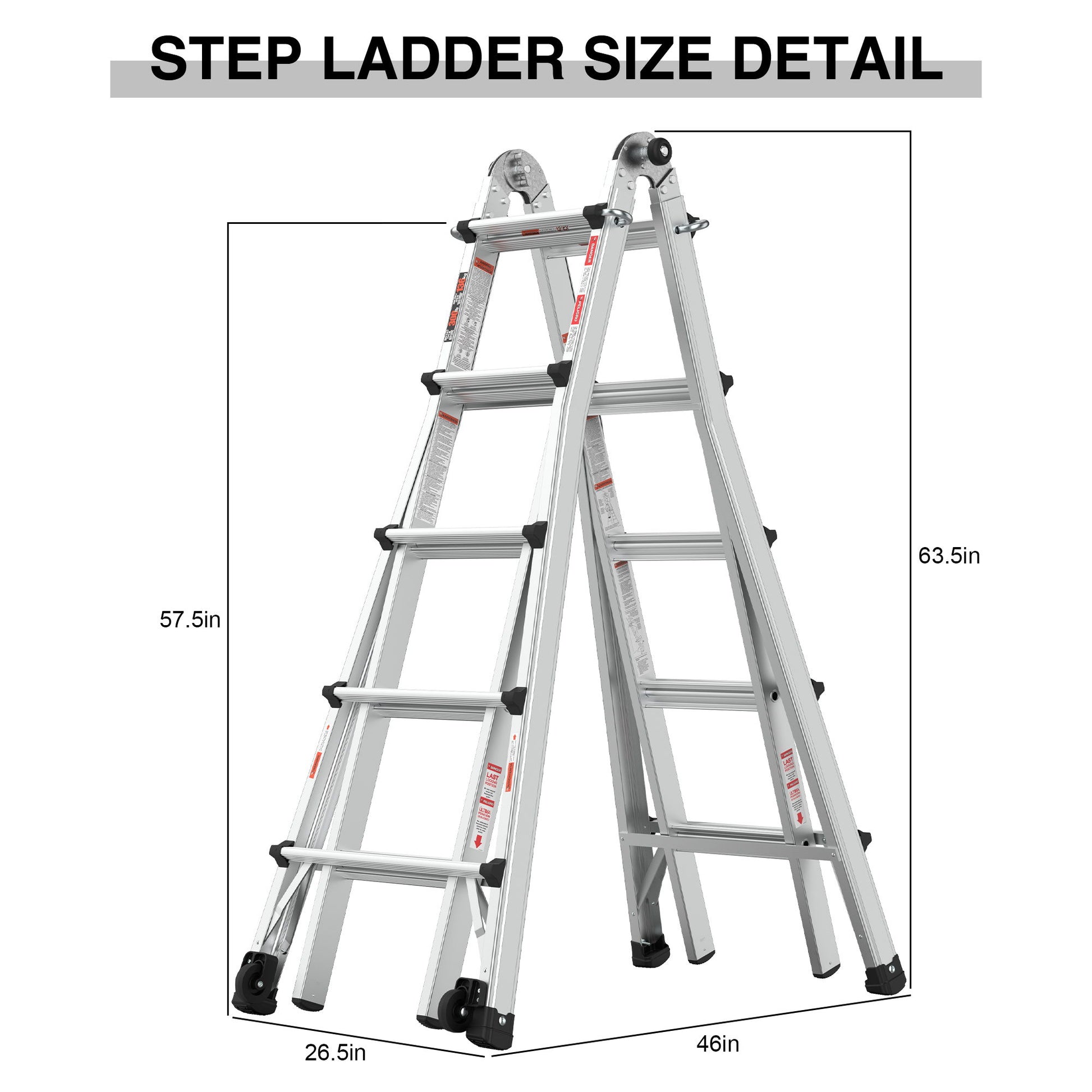 22' Aluminum Multi-Position Ladder With Wheels, 300 Lbs Weight Rating - Metallic Gray Daily Nest