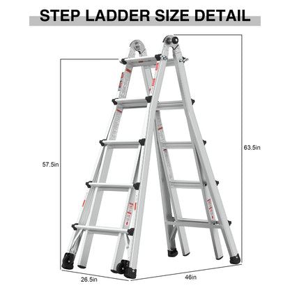 22' Aluminum Multi-Position Ladder With Wheels, 300 Lbs Weight Rating - Metallic Gray Daily Nest