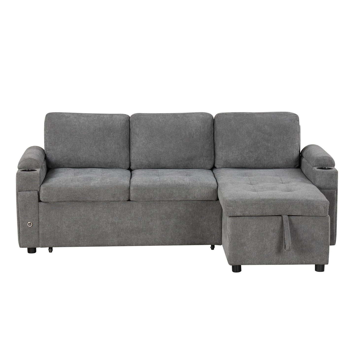 Convertible L Shaped Sofa Couch With Storage, Cup Holders, USB Ports Hearth and Haven