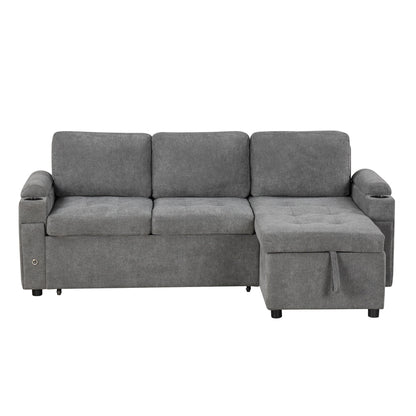 Convertible L Shaped Sofa Couch With Storage, Cup Holders, USB Ports Hearth and Haven