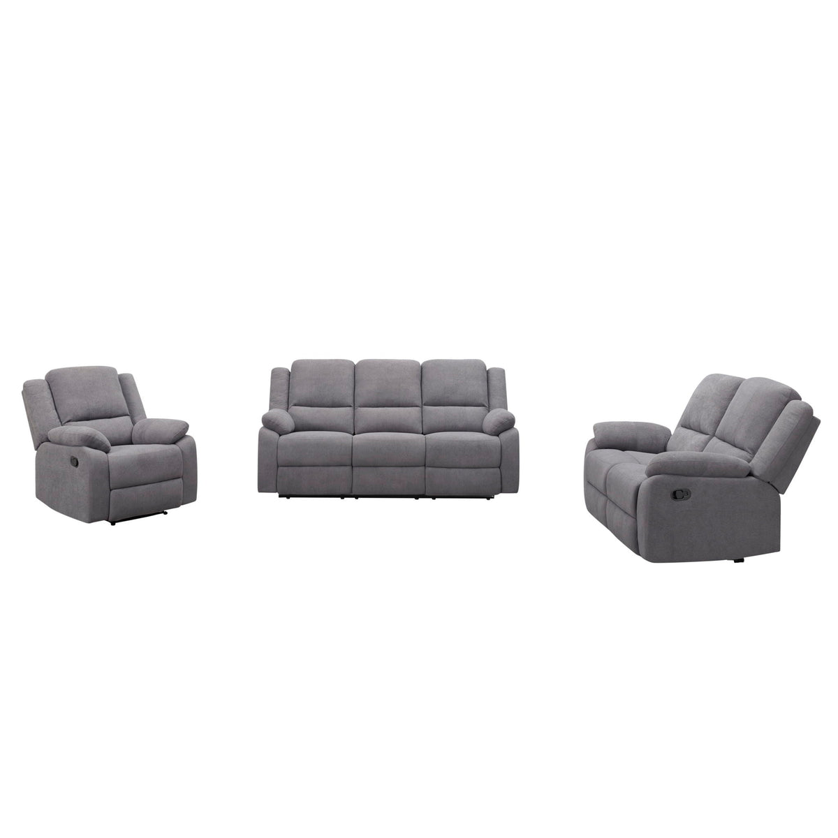 3 Piece Reclining Sofa Set With 150° Deep Recline, 3 Seat Couch, Loveseat & Single Recliner - Gray Home Essentials