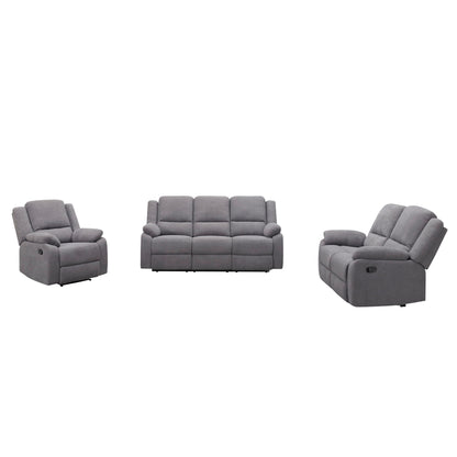 3 Piece Reclining Sofa Set With 150° Deep Recline, 3 Seat Couch, Loveseat & Single Recliner - Gray Home Essentials