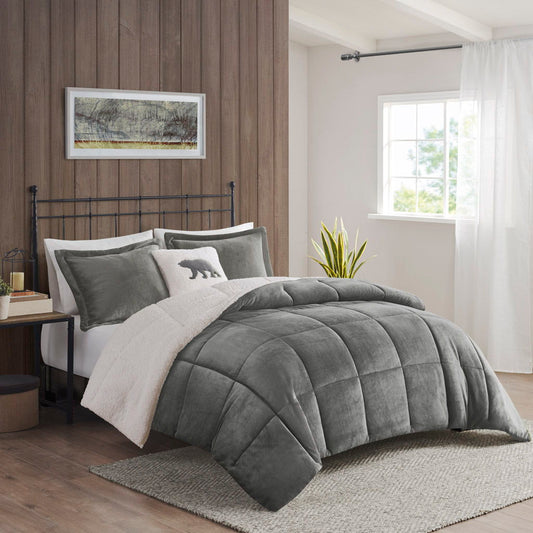 Alton - King Down Alternative Comforter Set - Charcoal / Ivory Woolrich